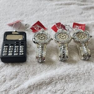 Place & Time 3 Silver Color Watch And 1 Calculator Open Stock Ornaments